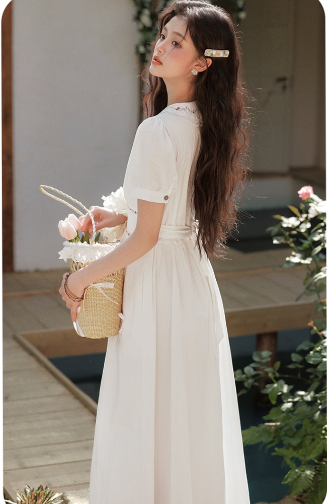 Tender embroidered colors pinched waist art dress
