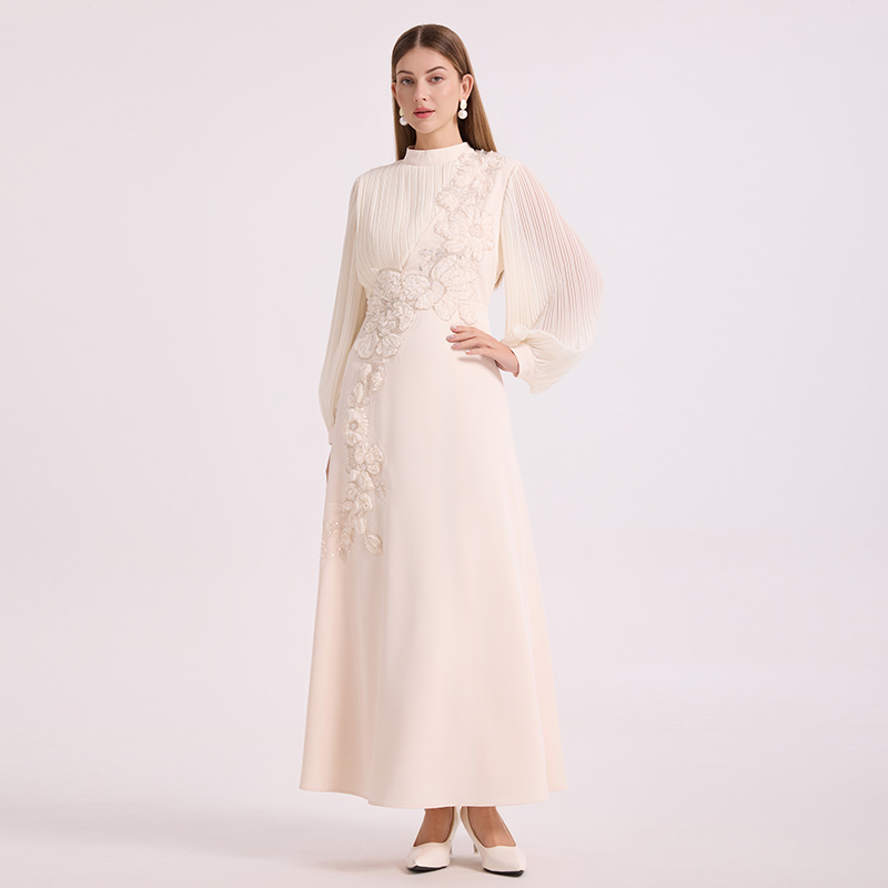 Splice flowers France style light luxury round neck dress