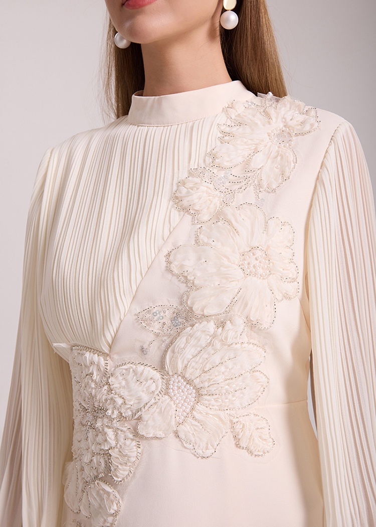 Splice flowers France style light luxury round neck dress