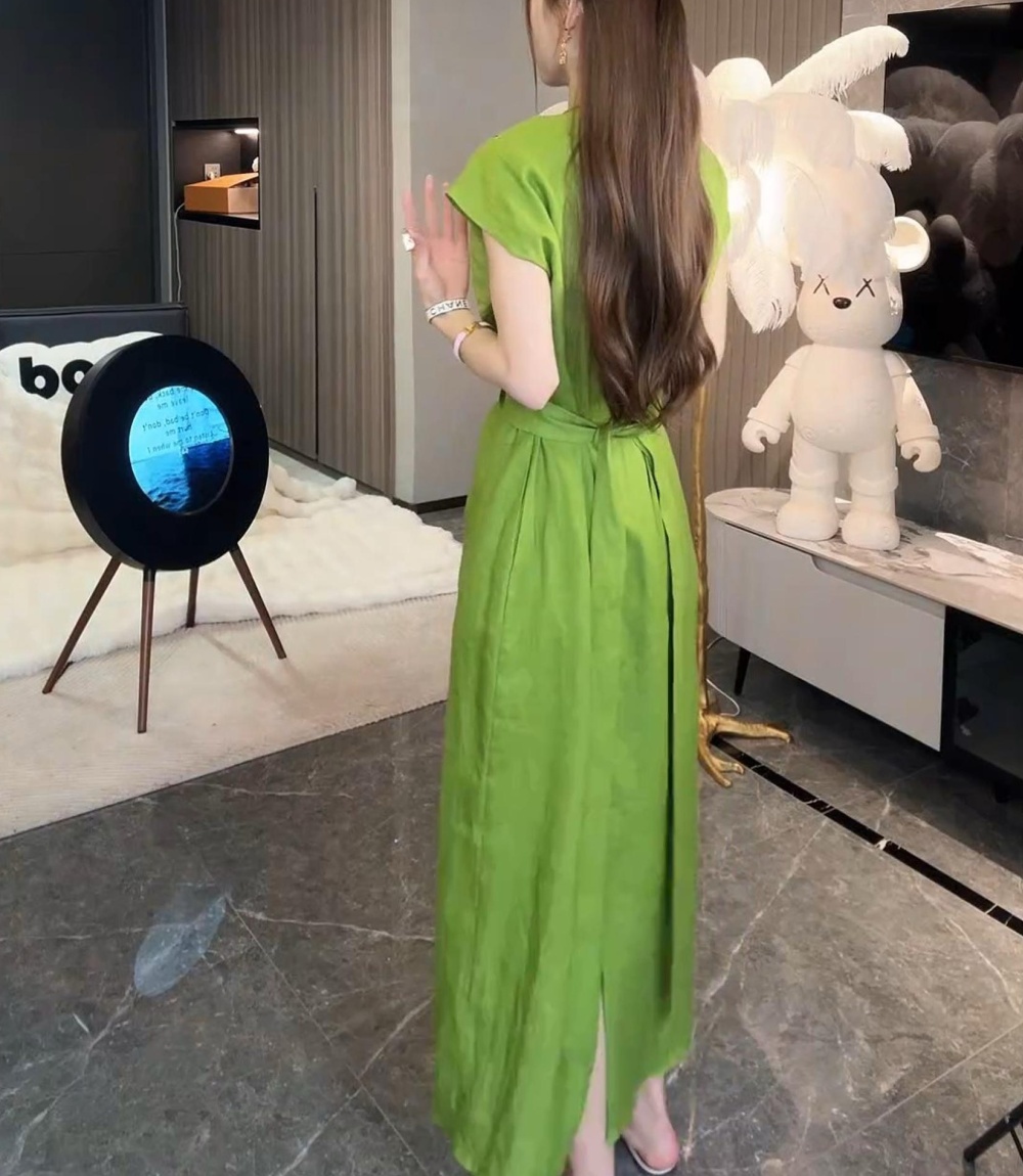 Summer pullover not fade high waist pure flax slim dress