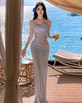 Vacation package hip long dress perspective dress