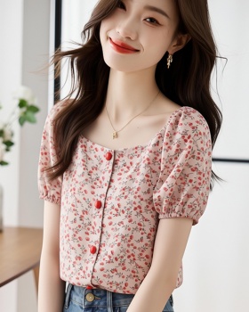 Chiffon Korean style refreshing printing floral summer shirt