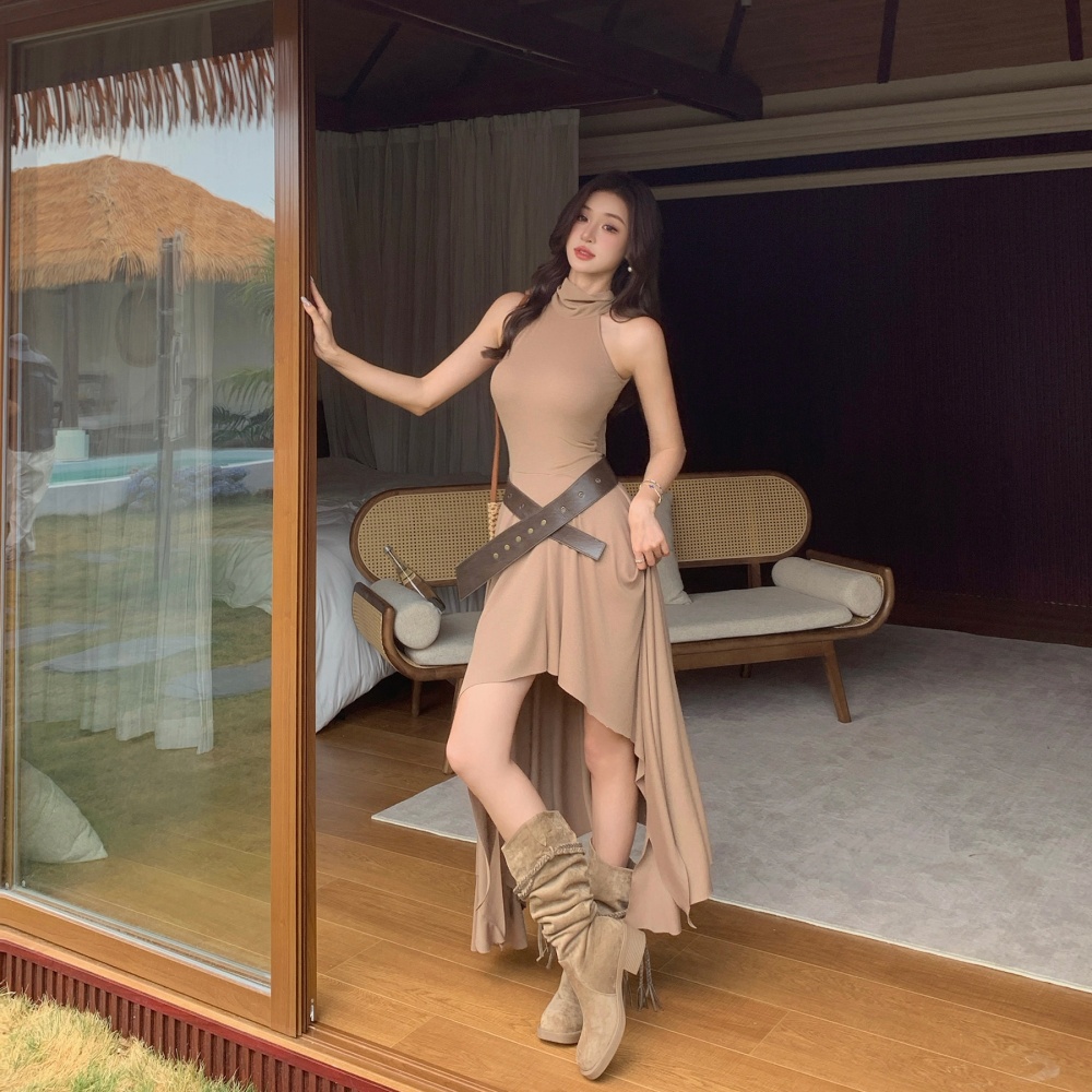 France style irregular dress slim long dress for women