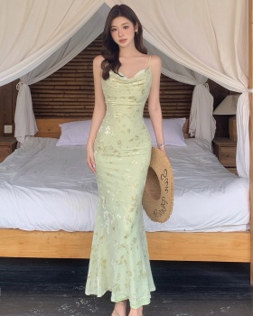 Wrapped chest bronzing long dress mermaid dress