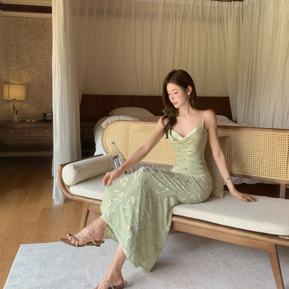 Wrapped chest bronzing long dress mermaid dress