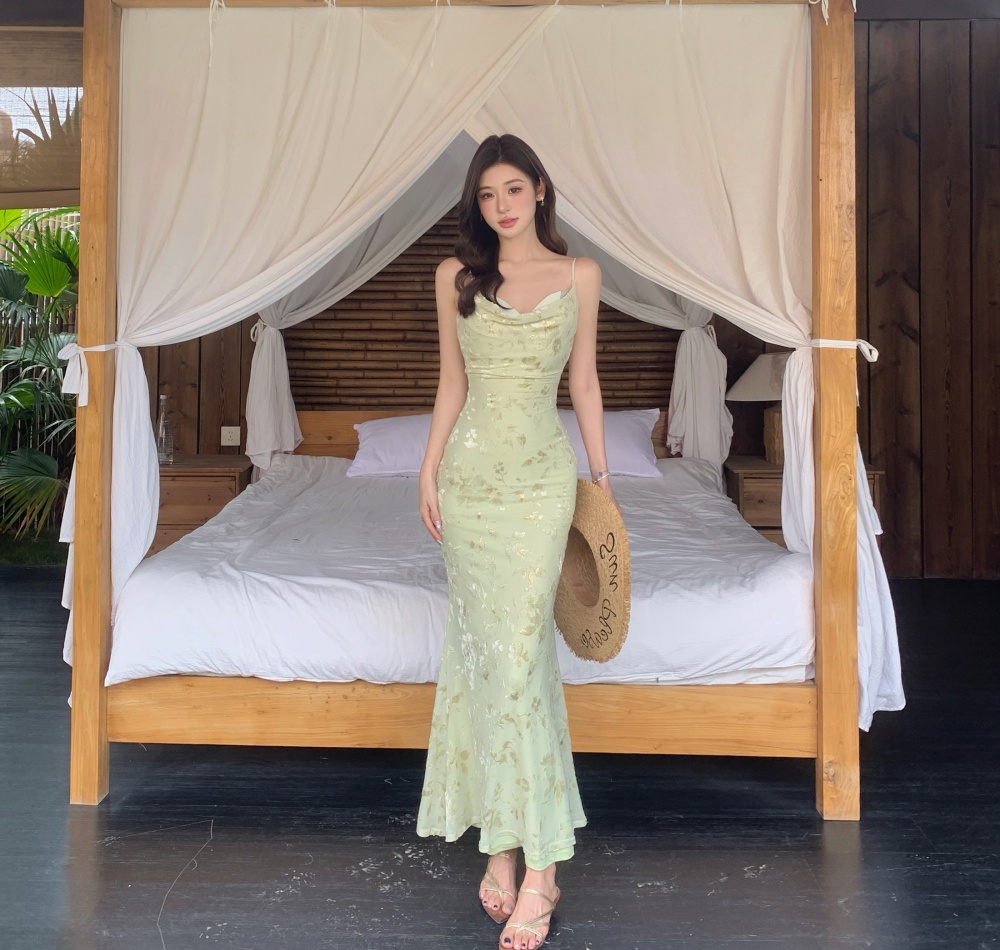 Wrapped chest bronzing long dress mermaid dress