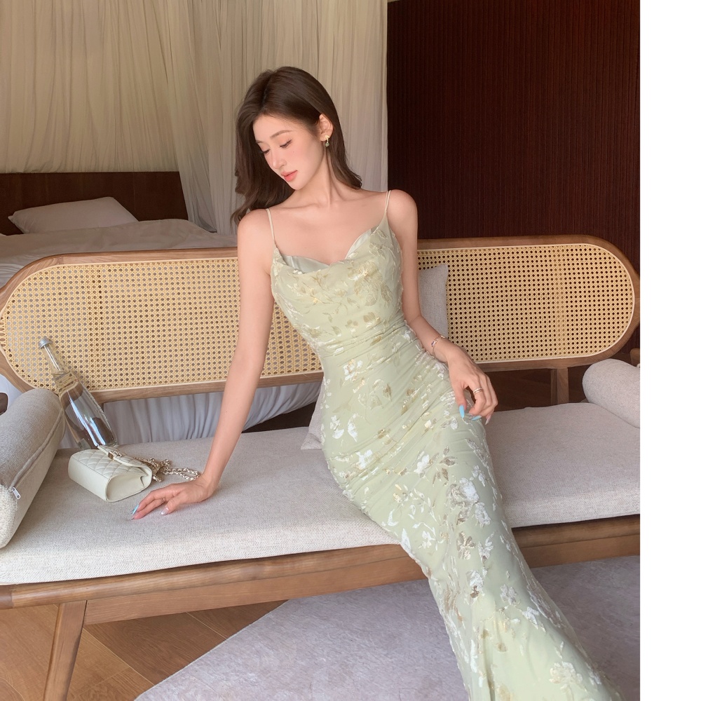 Wrapped chest bronzing long dress mermaid dress