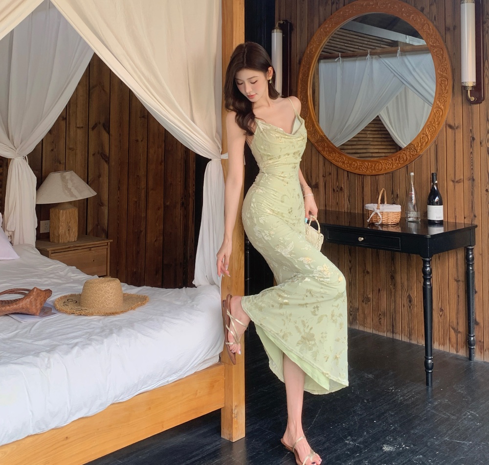 Wrapped chest bronzing long dress mermaid dress