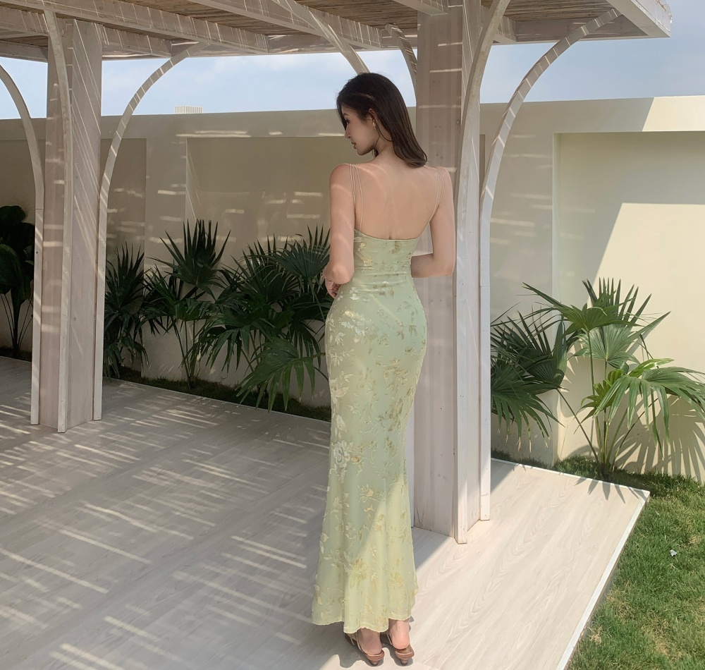 Wrapped chest bronzing long dress mermaid dress