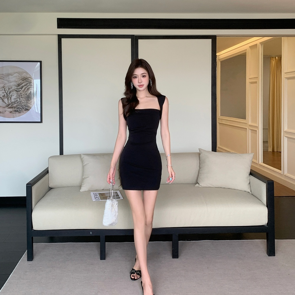 High elasticity rose with chest pad hollow fold dress