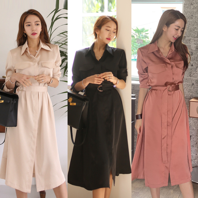 Commuting frenum lapel shirt split temperament dress