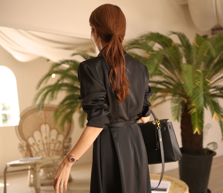 Commuting frenum lapel shirt split temperament dress