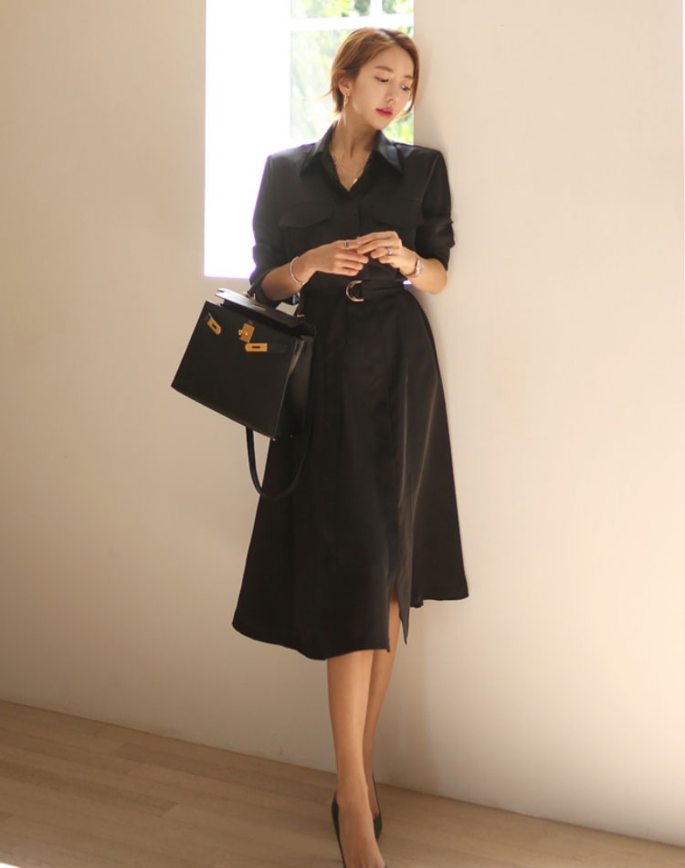 Commuting frenum lapel shirt split temperament dress