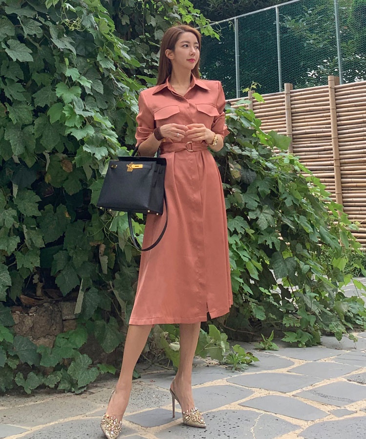 Commuting frenum lapel shirt split temperament dress