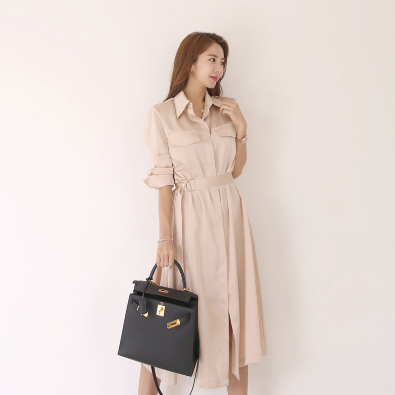 Commuting frenum lapel shirt split temperament dress