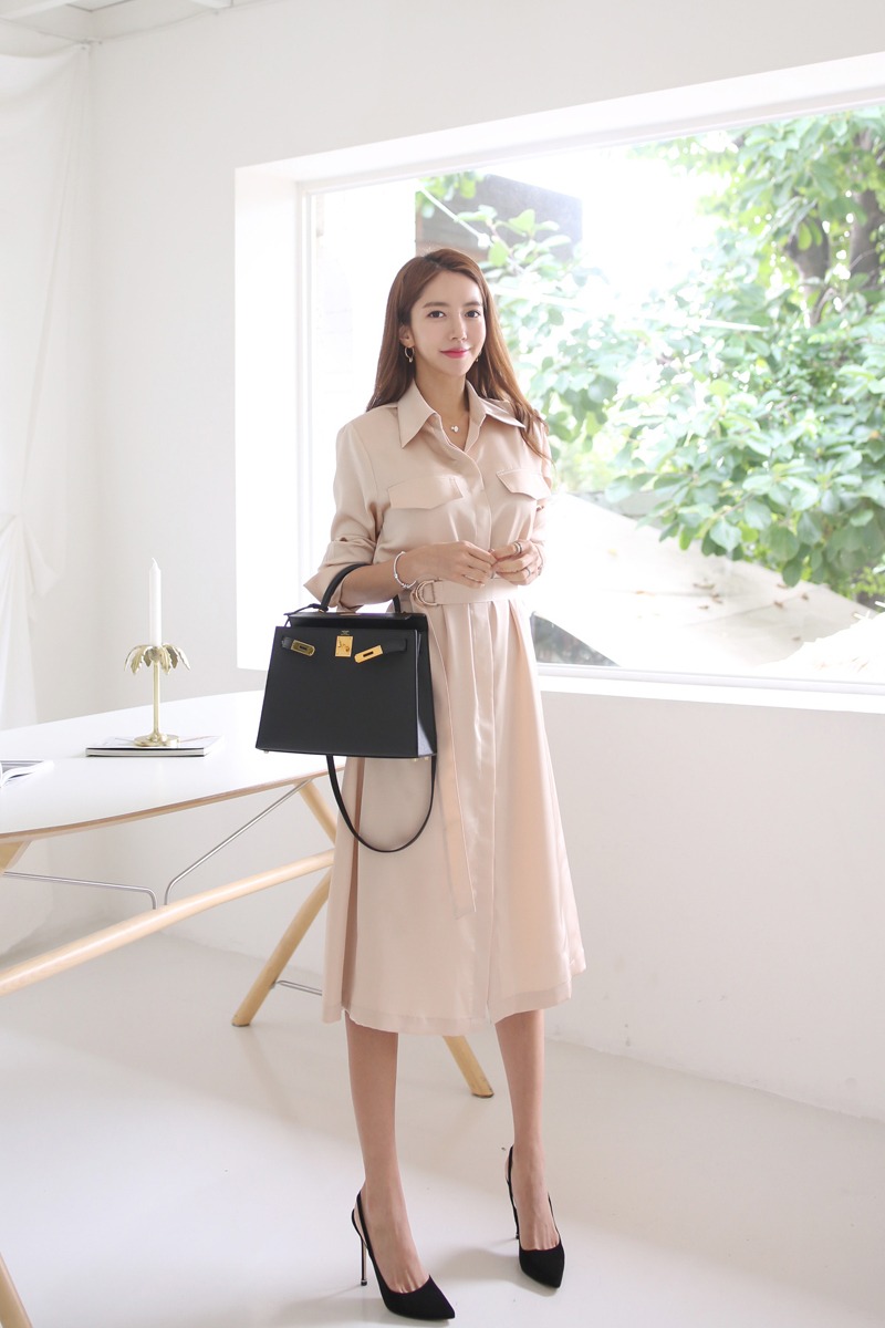 Commuting frenum lapel shirt split temperament dress