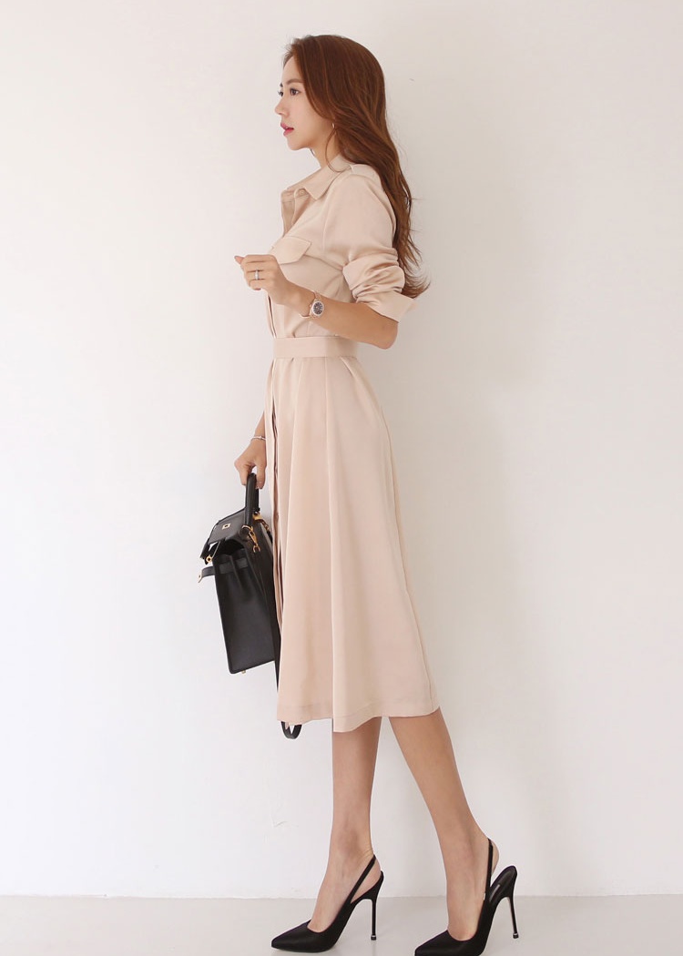 Commuting frenum lapel shirt split temperament dress
