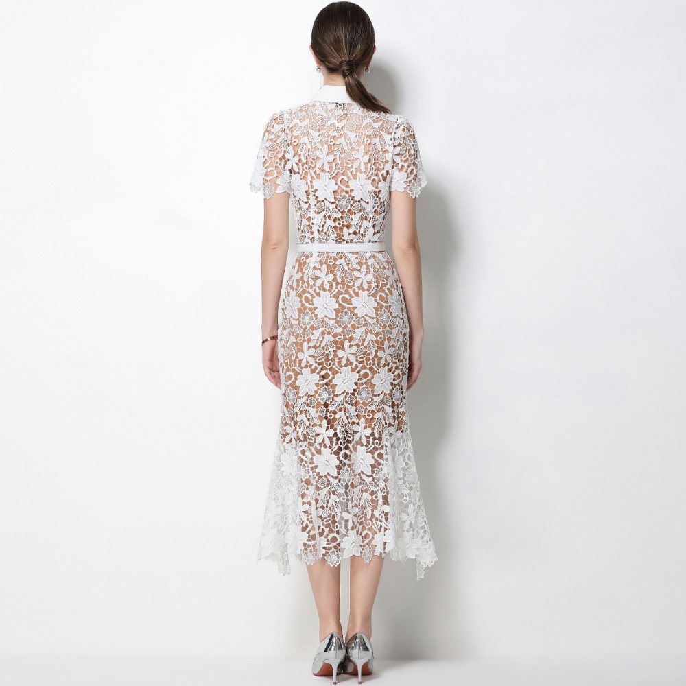 Slim with belt temperament sling mermaid short sleeve dress