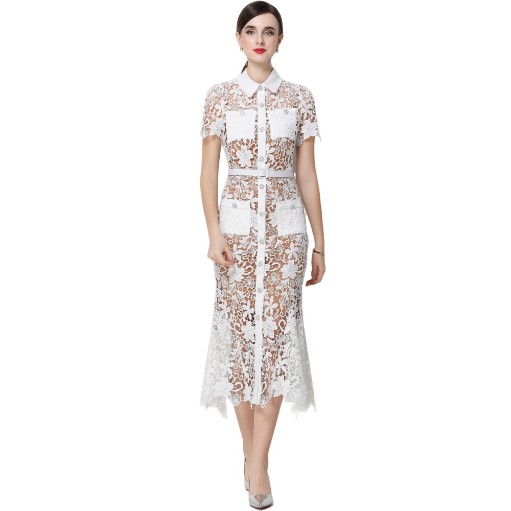 Slim with belt temperament sling mermaid short sleeve dress