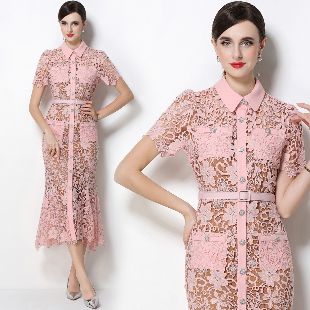 Inside the ride sling lace short sleeve slim dress