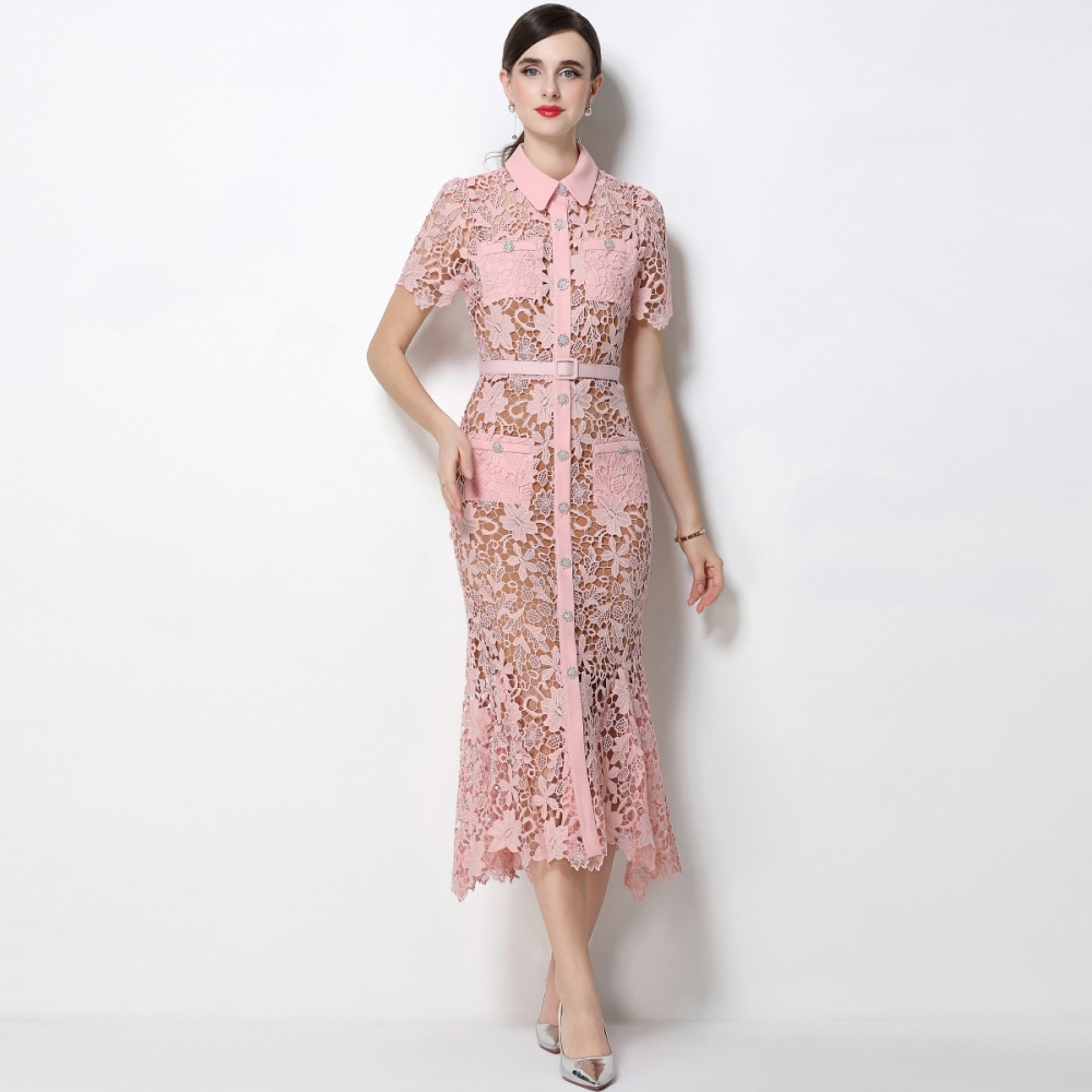 Inside the ride sling lace short sleeve slim dress