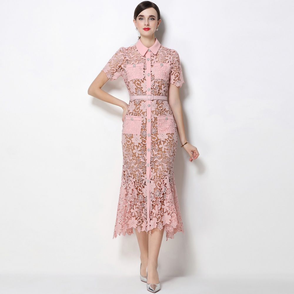 Inside the ride sling lace short sleeve slim dress