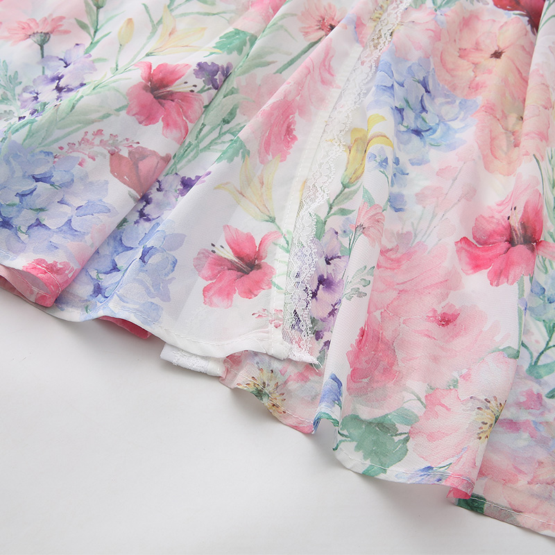 Lace splice vacation lantern sleeve dress