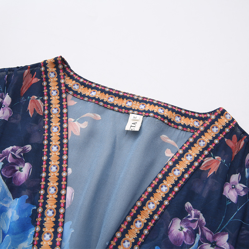 Vacation trumpet sleeves printing spring and summer dress