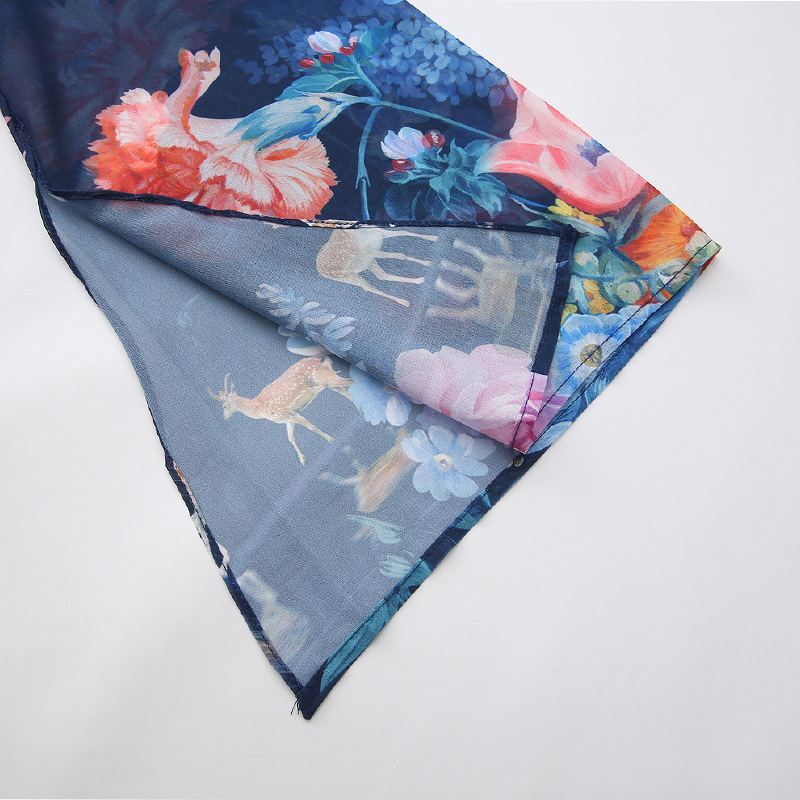 Vacation trumpet sleeves printing spring and summer dress