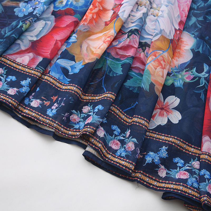 Vacation trumpet sleeves printing spring and summer dress