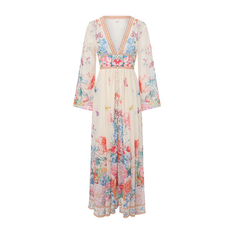 Spring and summer vacation trumpet sleeves dress