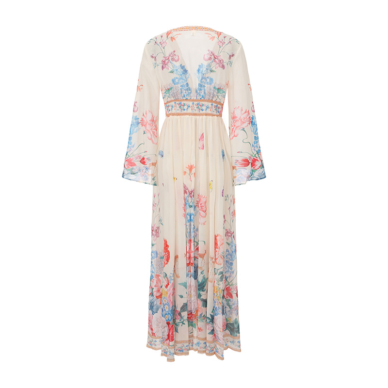 Spring and summer vacation trumpet sleeves dress