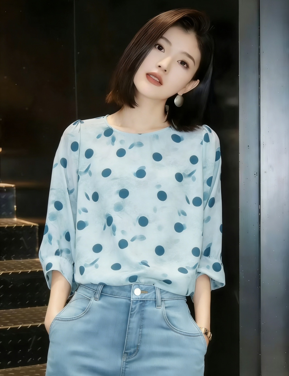 Short sleeve commuting tops tender loose chiffon shirt