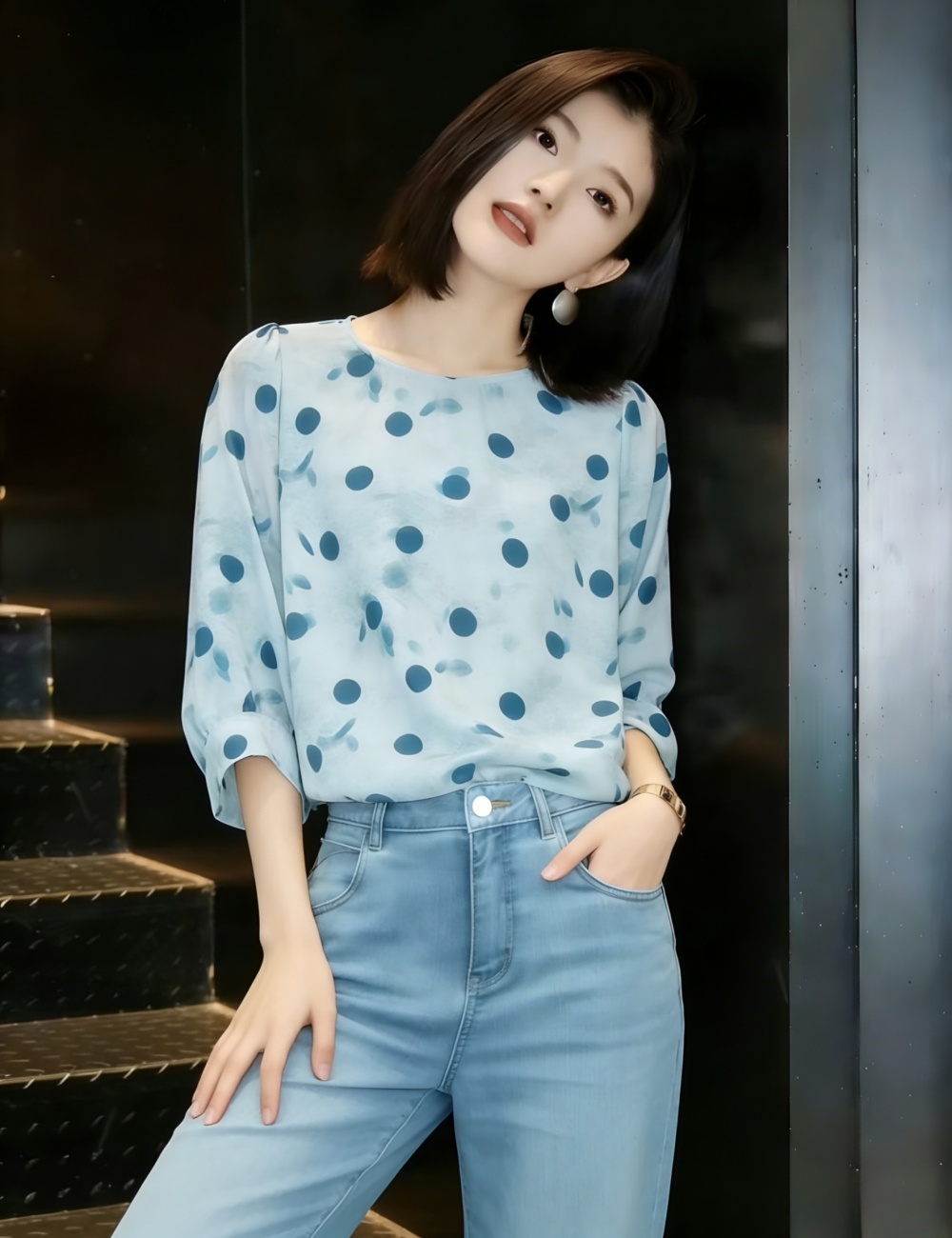 Short sleeve commuting tops tender loose chiffon shirt