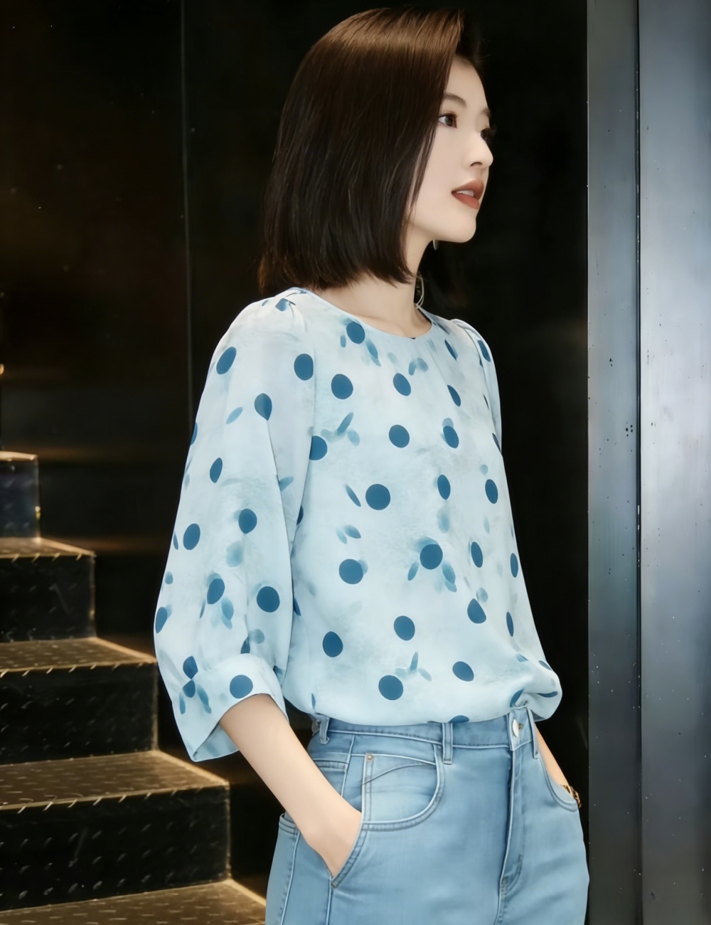 Short sleeve commuting tops tender loose chiffon shirt