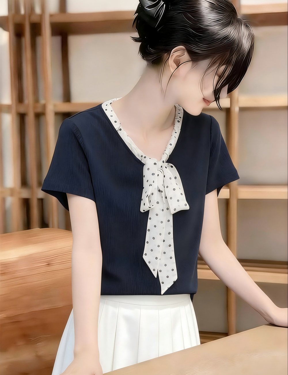 Fashion summer tops bow T-shirt for women