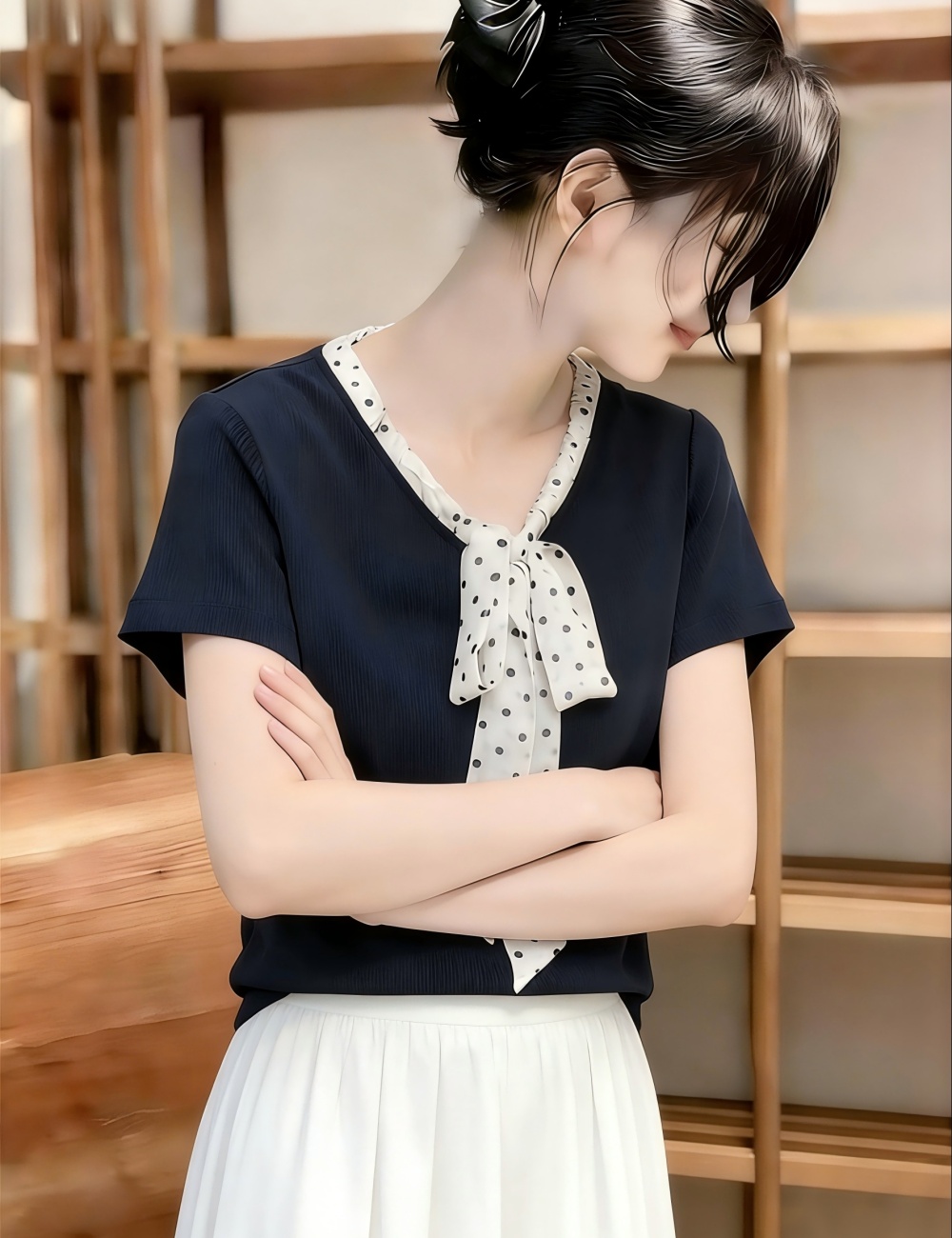 Fashion summer tops bow T-shirt for women
