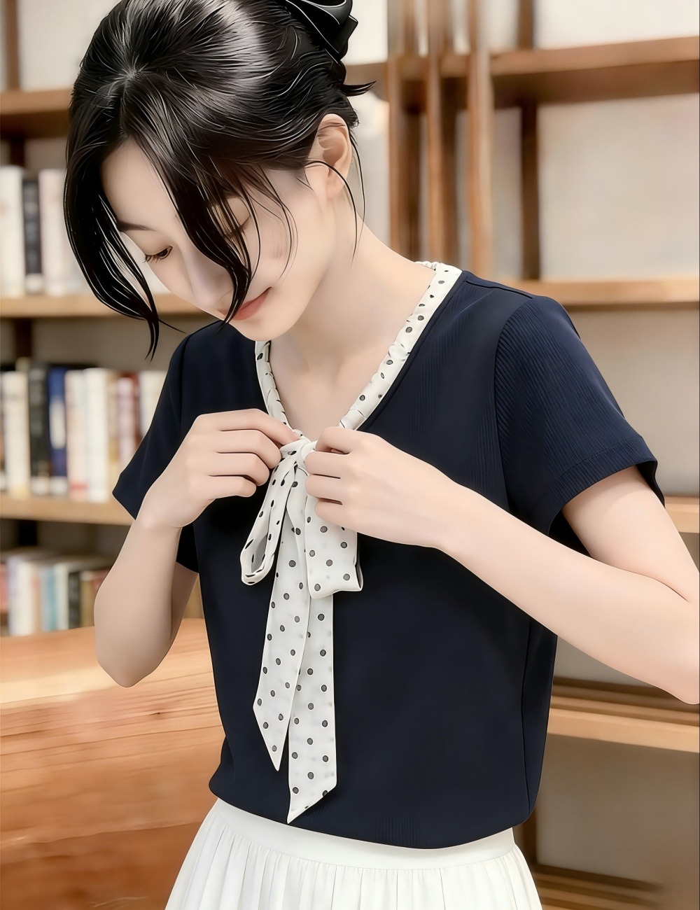 Fashion summer tops bow T-shirt for women