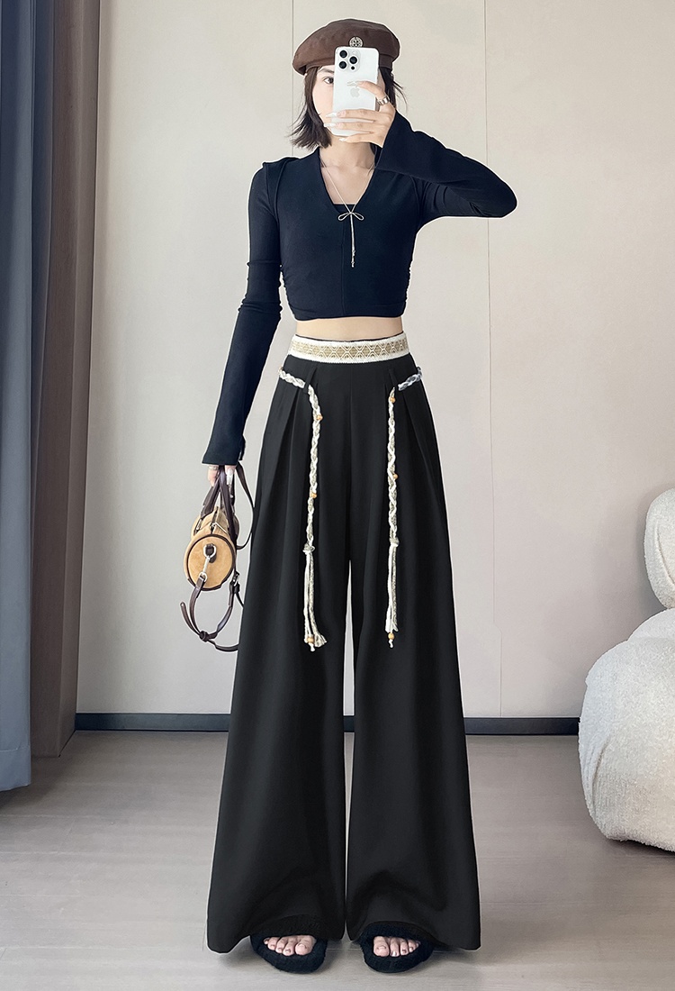 Casual loose long pants weave wide leg pants