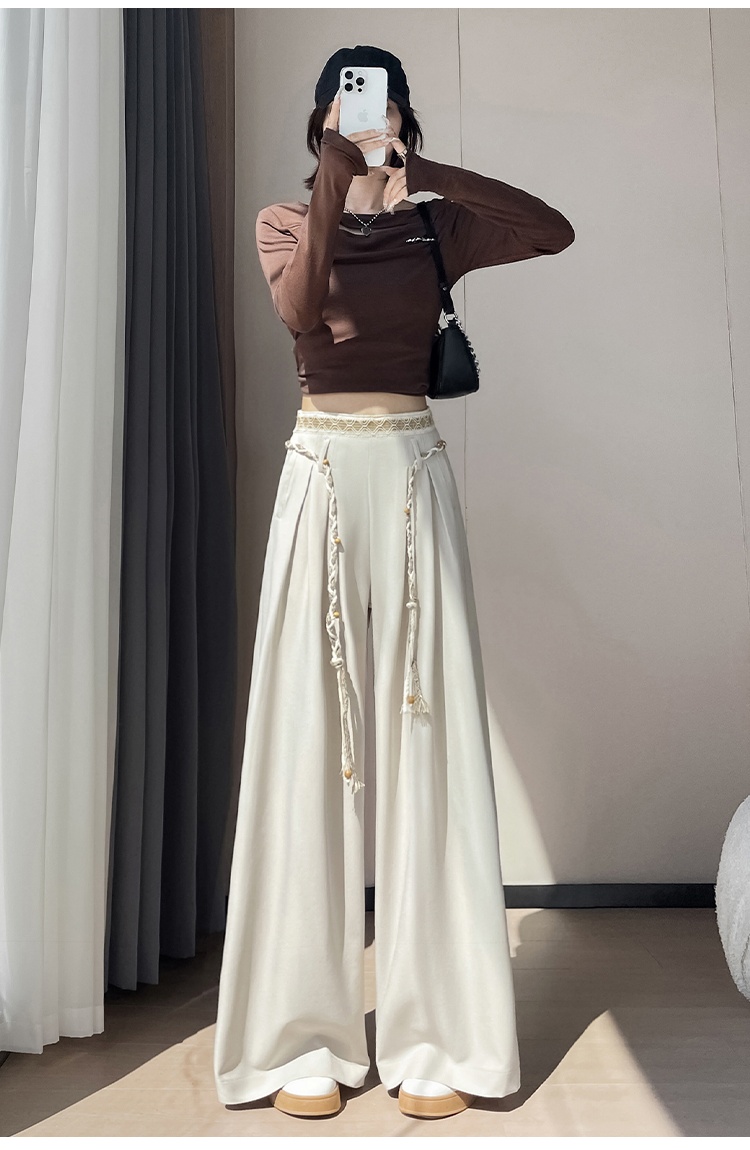 Casual loose long pants weave wide leg pants