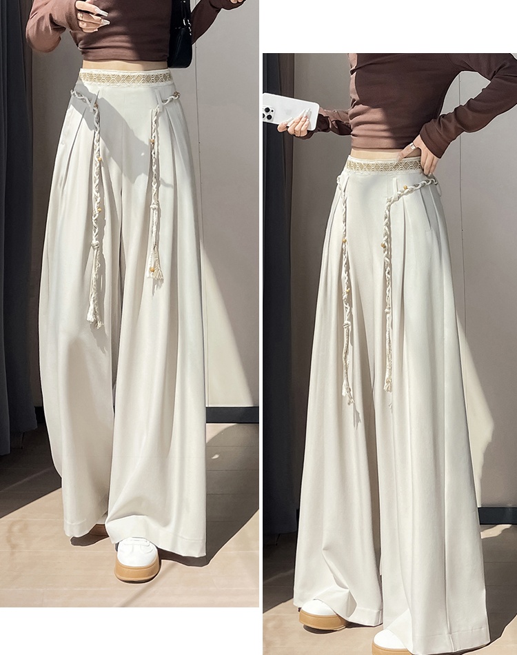 Casual loose long pants weave wide leg pants