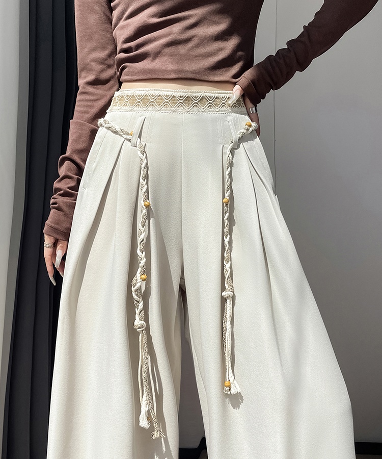 Casual loose long pants weave wide leg pants