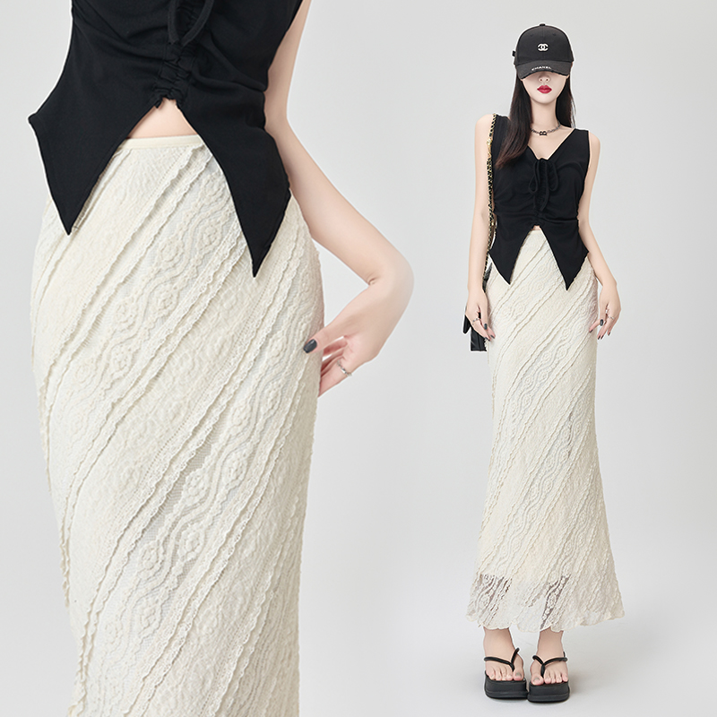 Lace twill skirt pinched waist short skirt for women