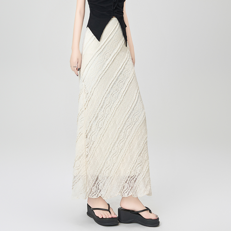 Lace twill skirt pinched waist short skirt for women