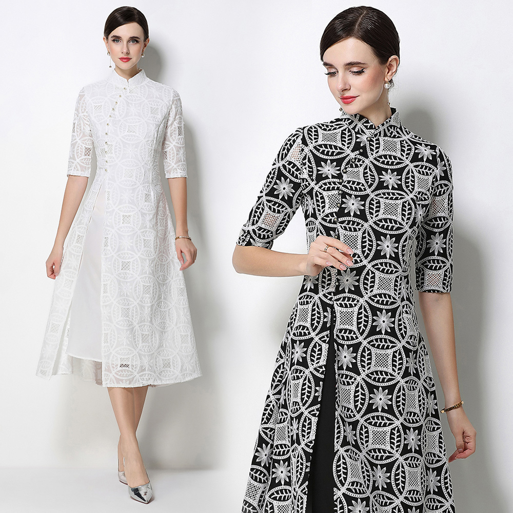 Split retro dress France style formal dress for women