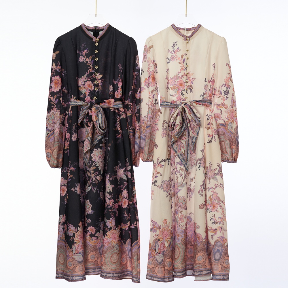 Buckle spring flax long dress