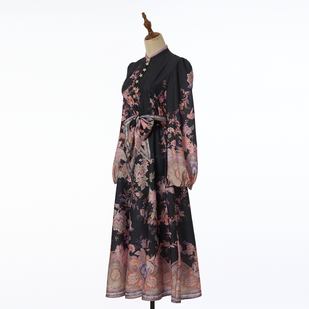 Buckle spring flax long dress