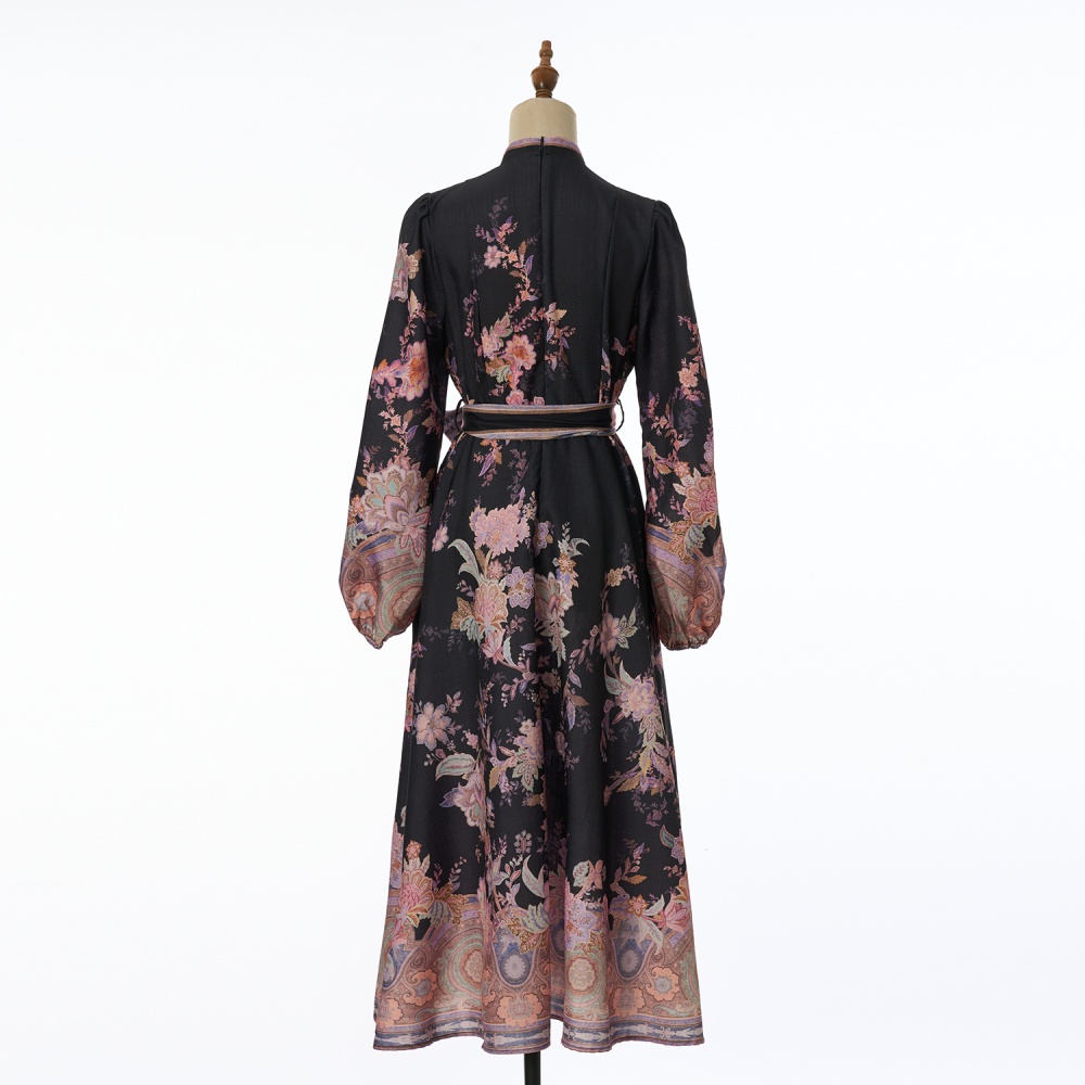 Buckle spring flax long dress