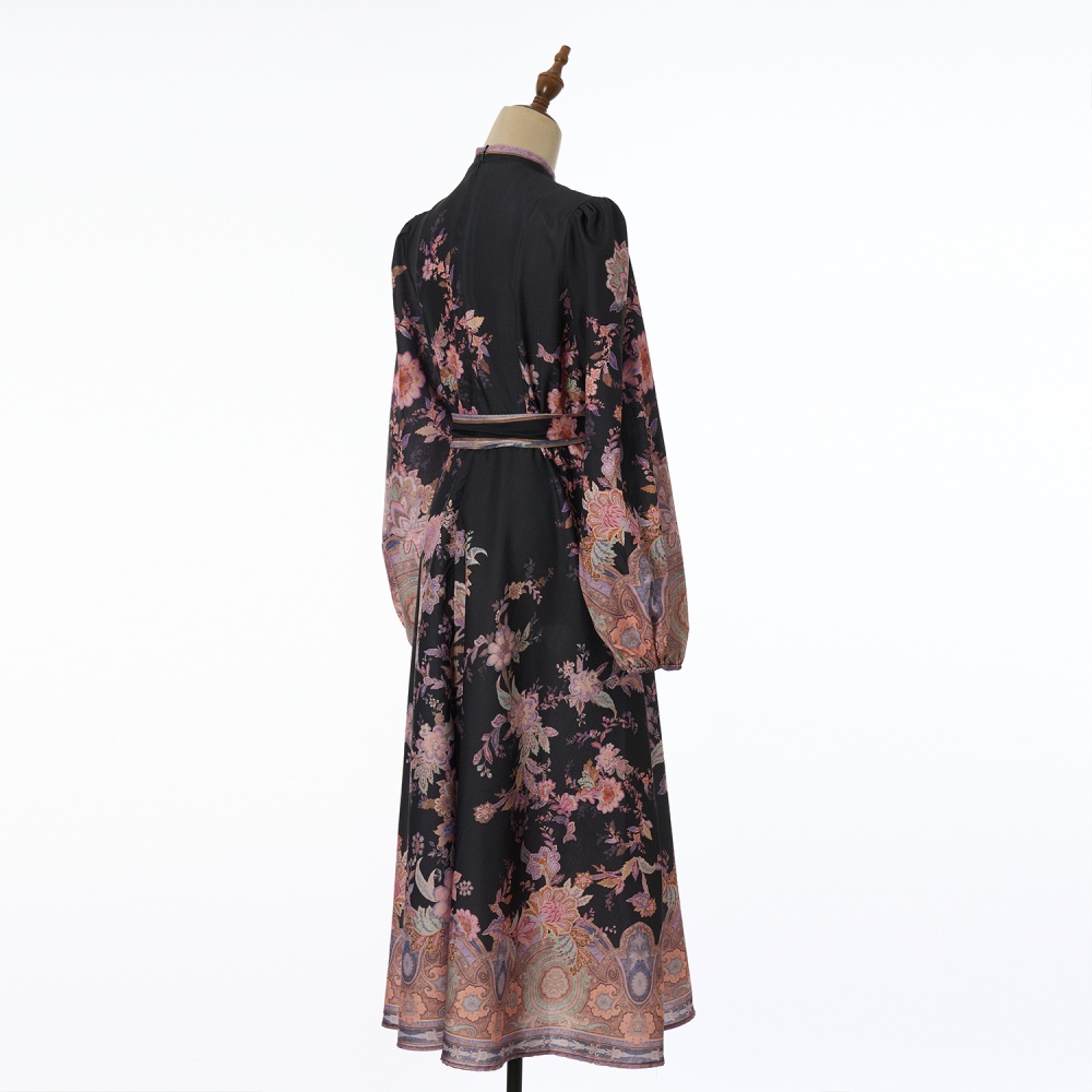 Buckle spring flax long dress