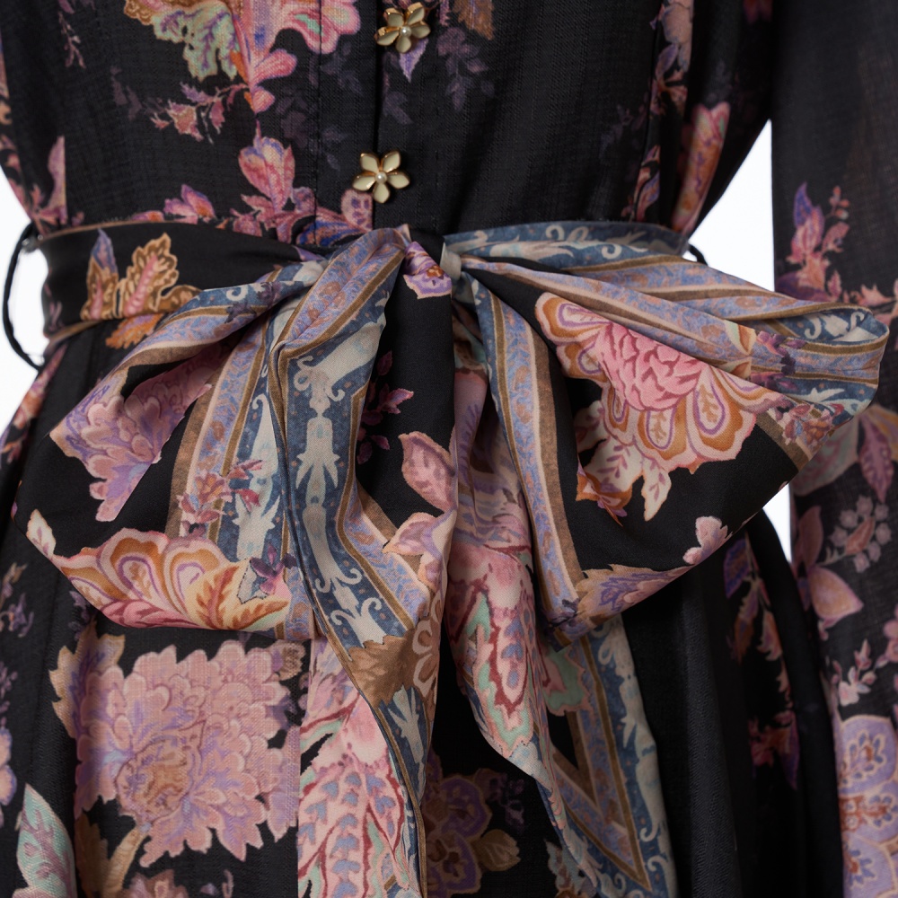 Buckle spring flax long dress